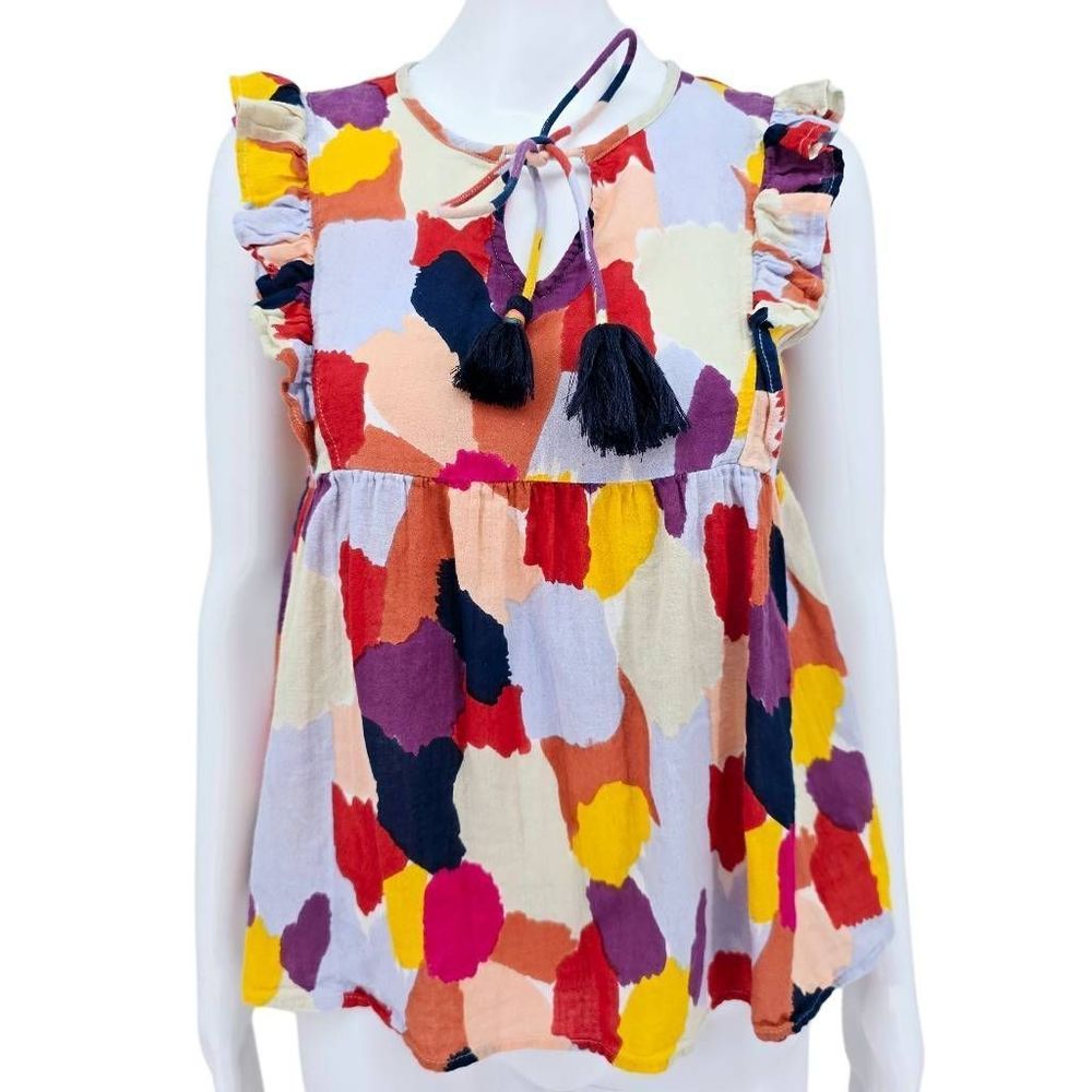 THML Multicolor Brushstroke Sleeveless Peasant Blouse S